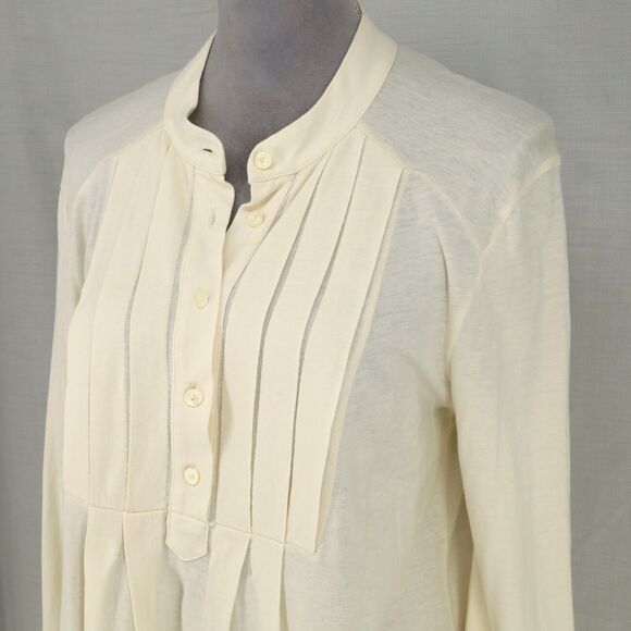 J Jill Top Womens Medium Ivory Cotton Knit Pleated Front Blouse Pullover Career - Picture 9 of 13